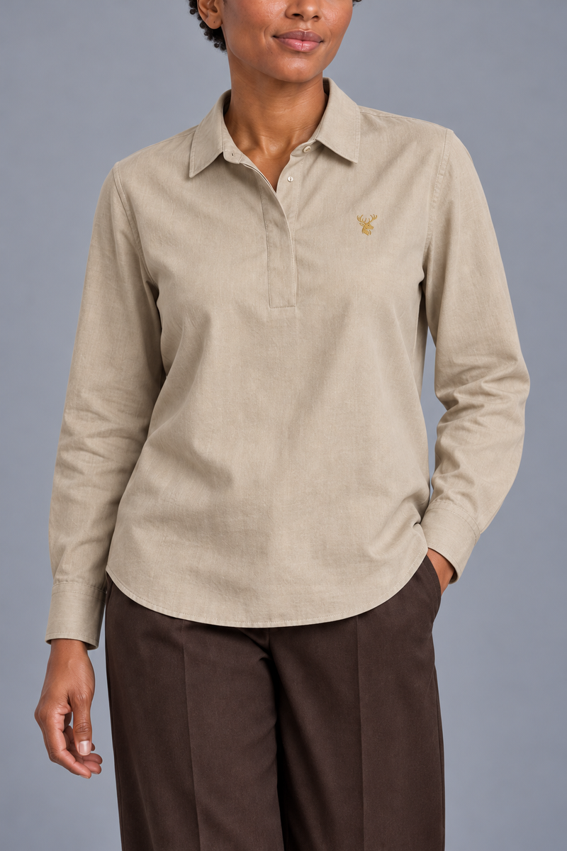 STILL Women's Quiet Line Popover Shirt — Flax, View 5
