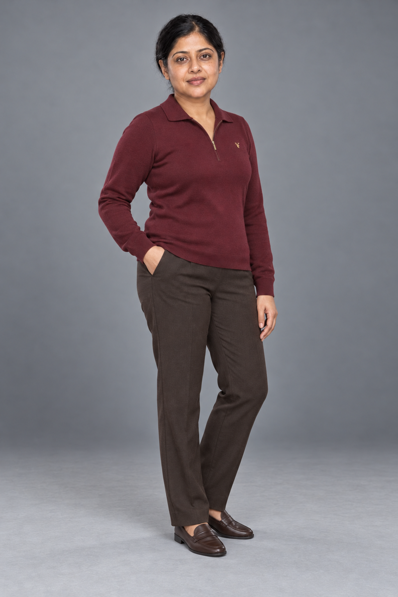 STILL Women's Soft Fold Zip Knit — Deep Burgundy, View 3