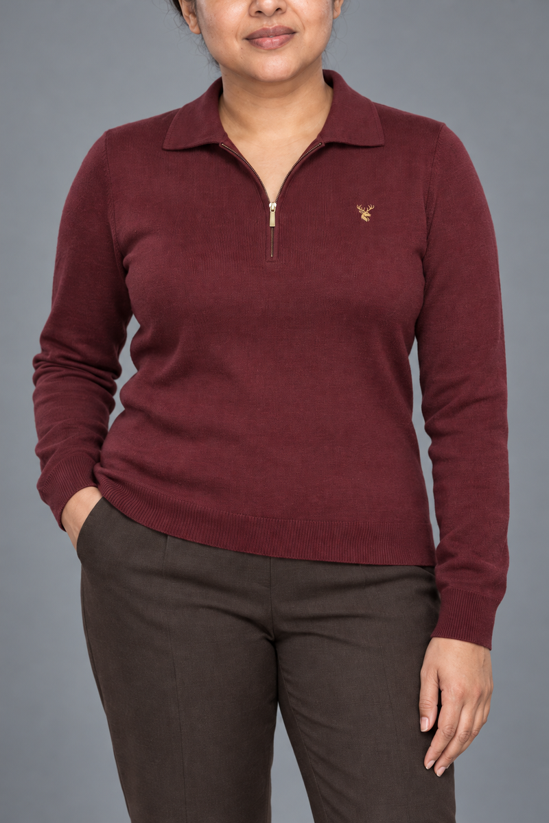 STILL Women's Soft Fold Zip Knit — Deep Burgundy, View 5