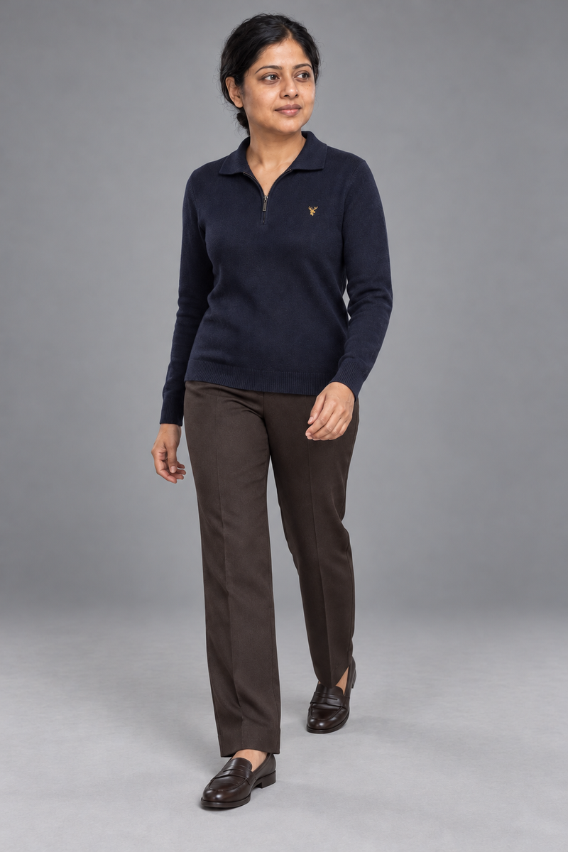 STILL Women's Soft Fold Zip Knit — Ink Navy, View 3
